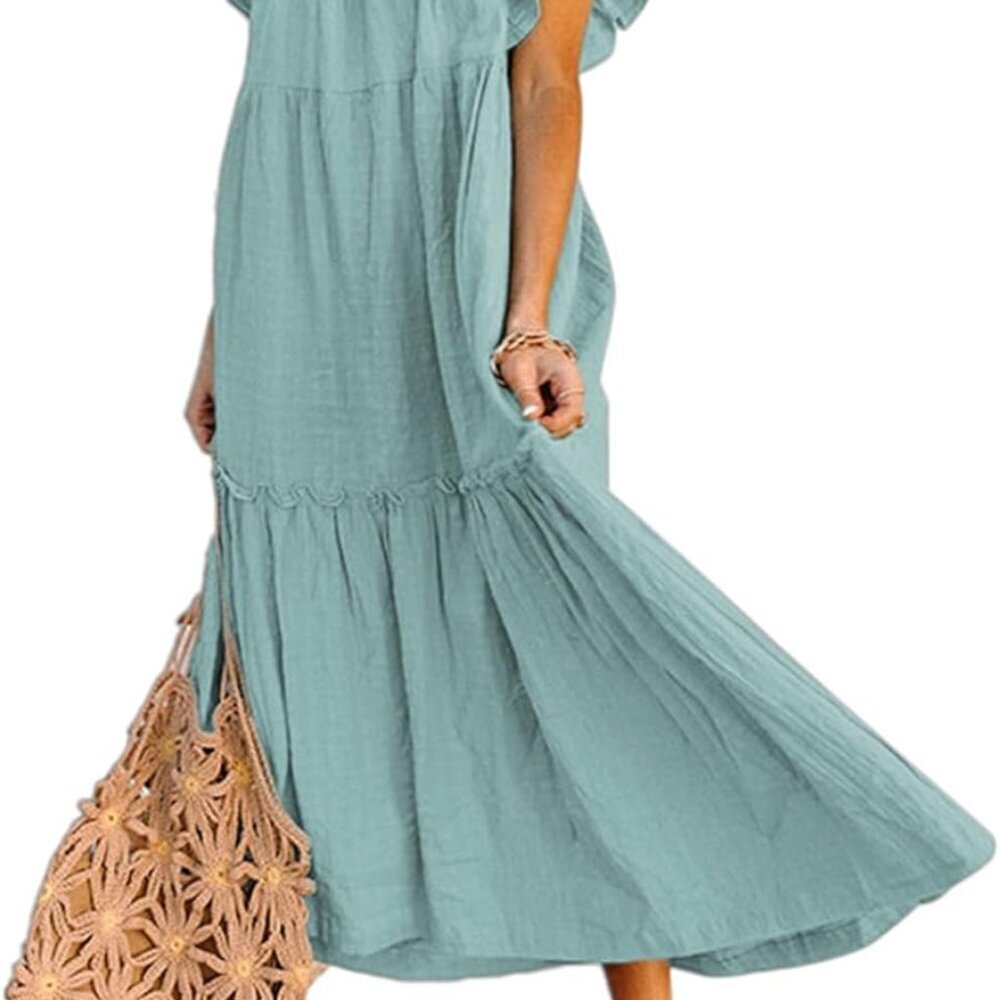 Women's Spring Summer Square Collar Dress Off Shoulder Ruffle Hem Mini